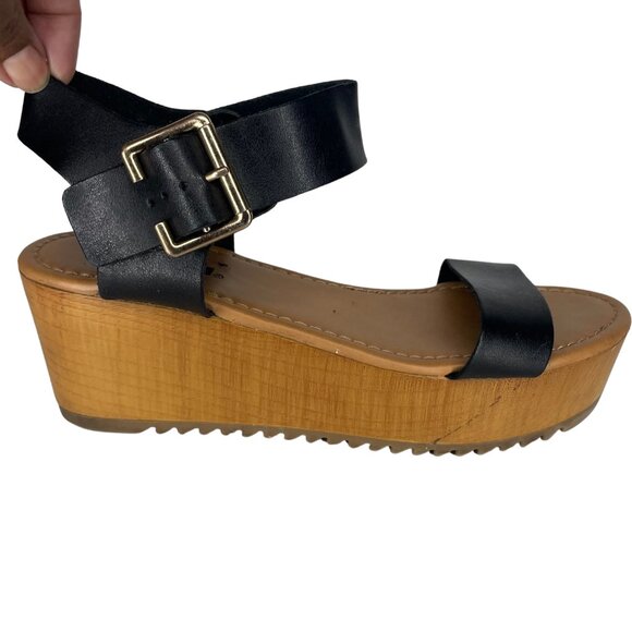 Soda Women's Black Espadrille Buckle Clog Wedge Platform Sandal Shoe 7 Summer - Picture 1 of 9